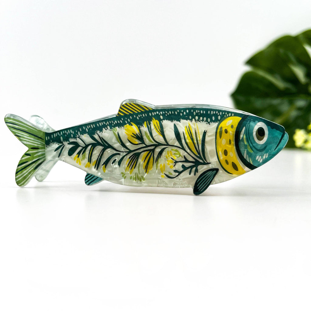 Green Floral Sardine Hair Claw Clip