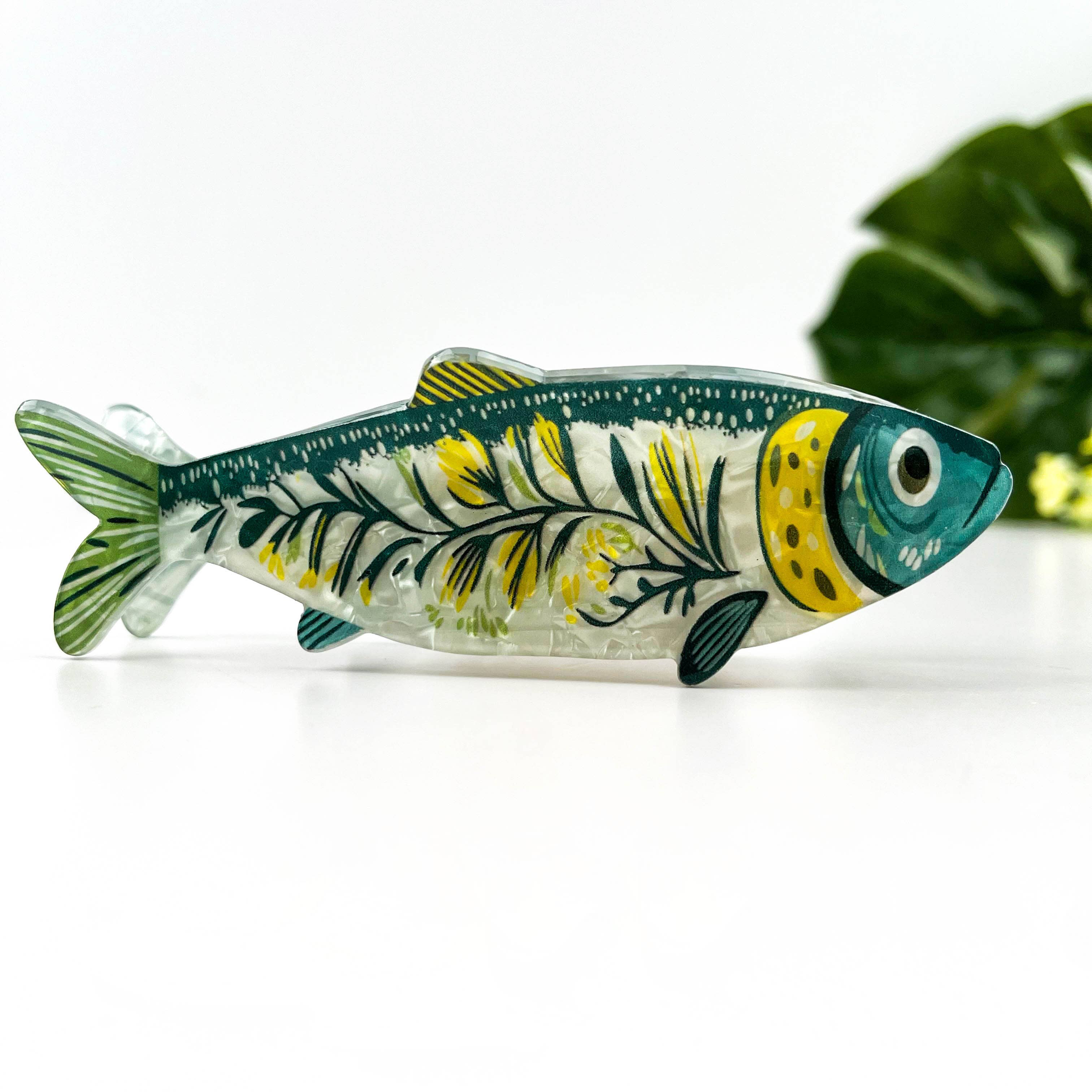 Green Floral Sardine Hair Claw Clip