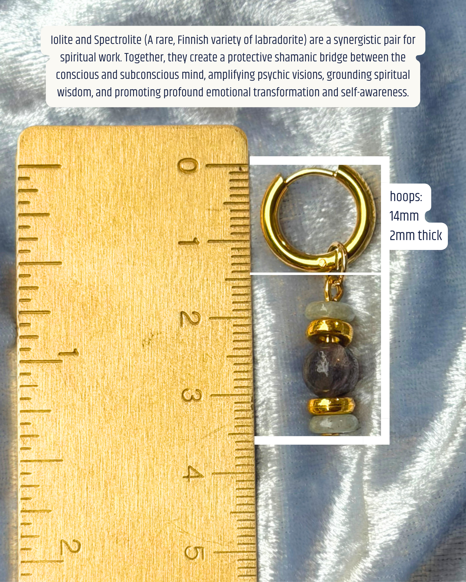 Iolite and Spectrolite 14mm Hoop Earrings - Gold