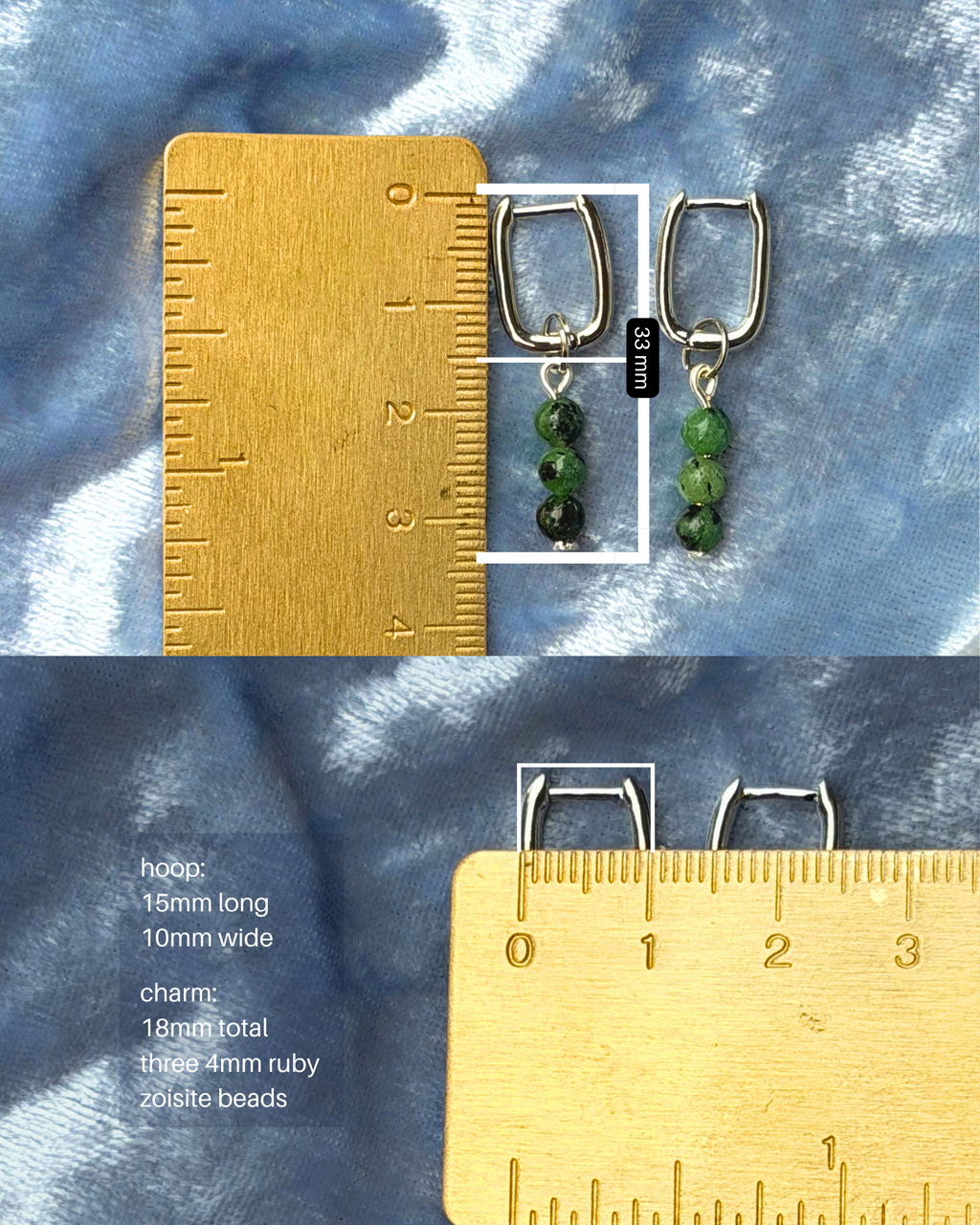 Ruby Zoisite Rectangle Hoop Charms