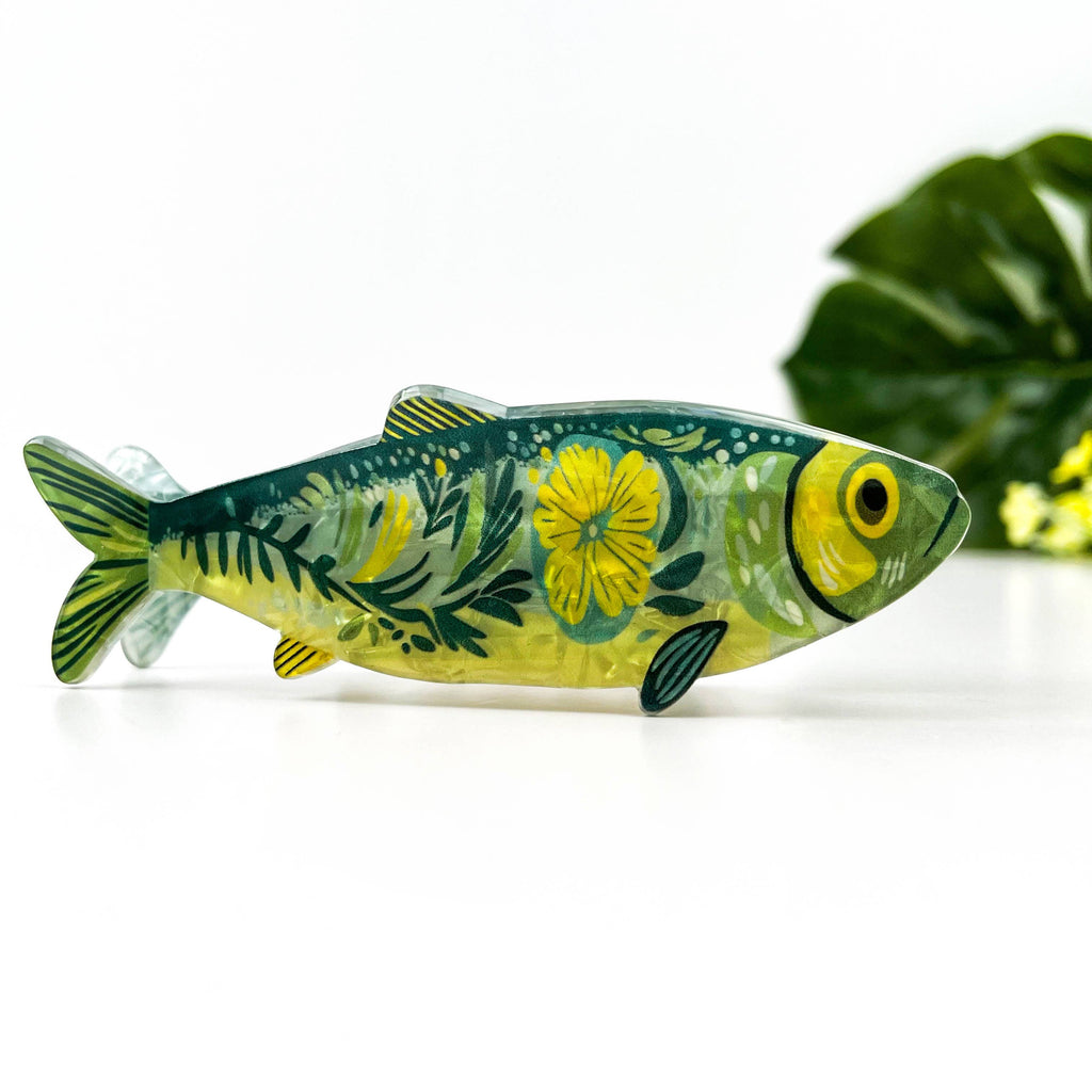 Green Floral Sardine Hair Claw Clip