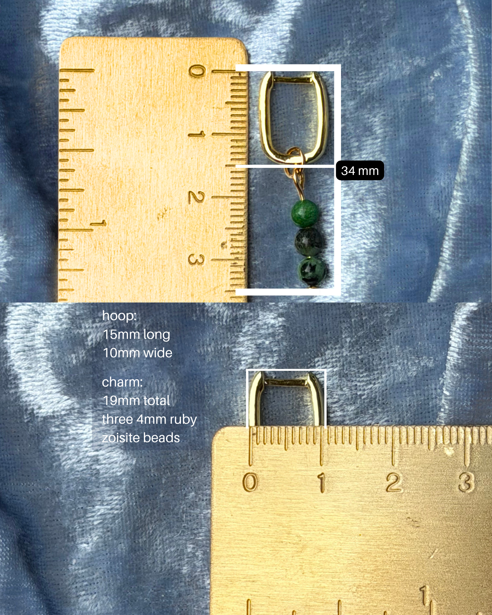 Ruby Zoisite Rectangle Hoop Charms