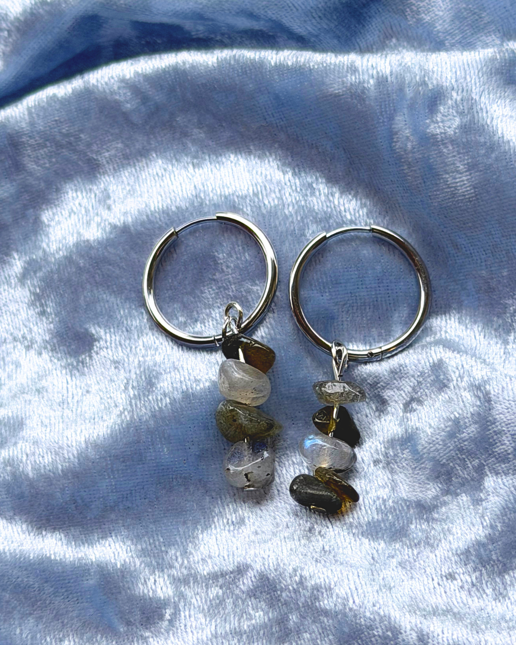 Labradorite Chip Charm 22mm Hoop Earrings