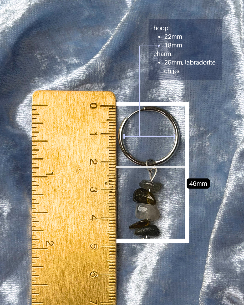 Labradorite Chip Charm 22mm Hoop Earrings