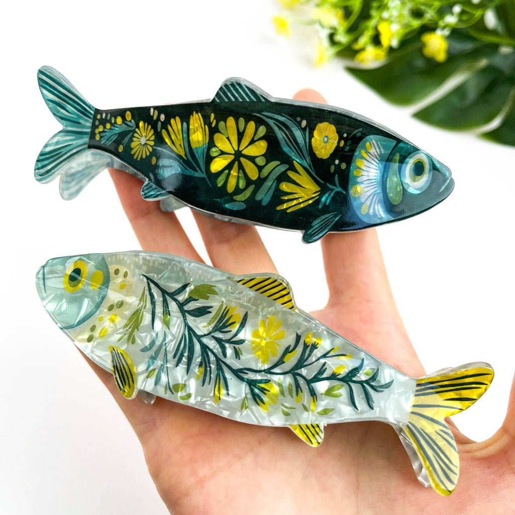 Green Floral Sardine Hair Claw Clip