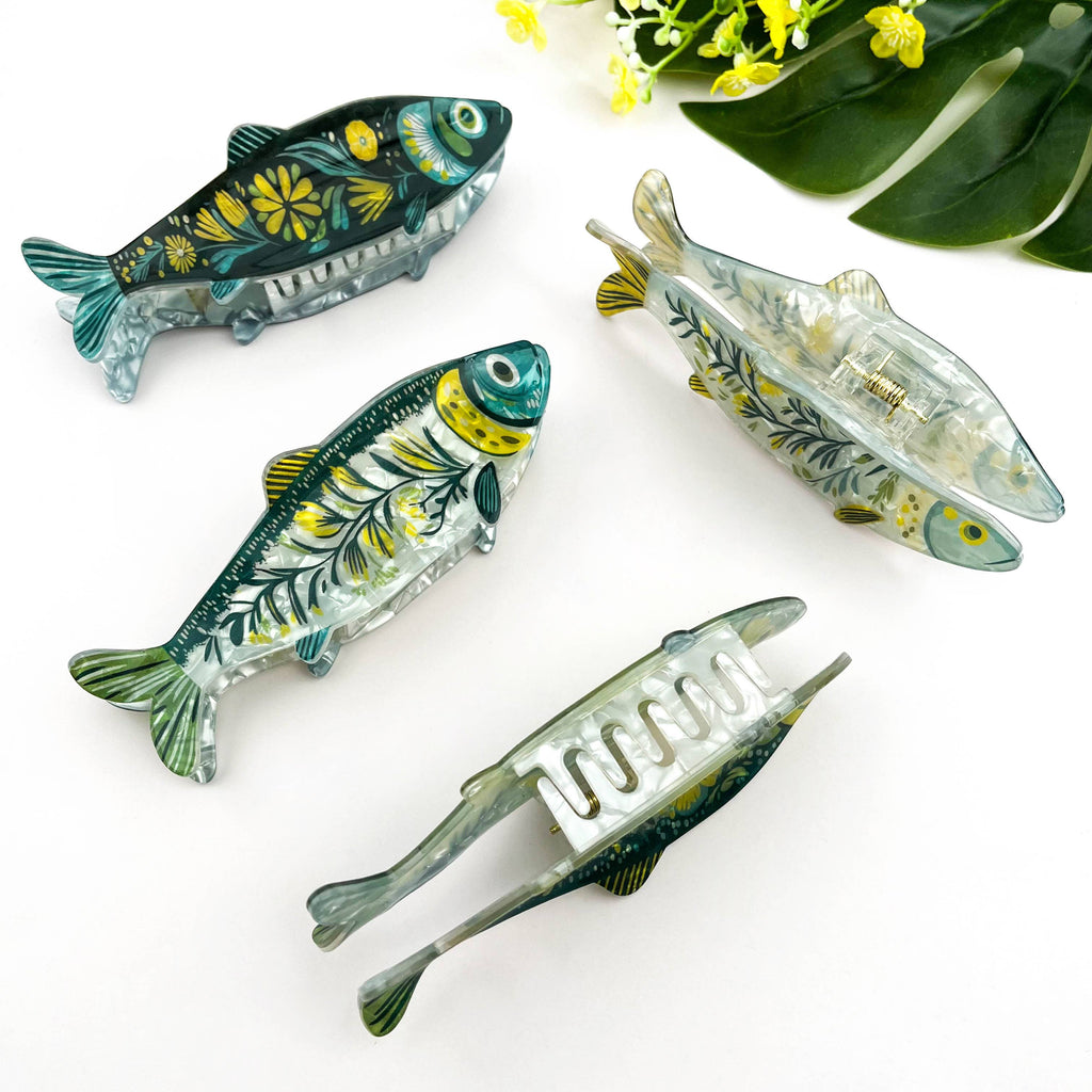 Green Floral Sardine Hair Claw Clip