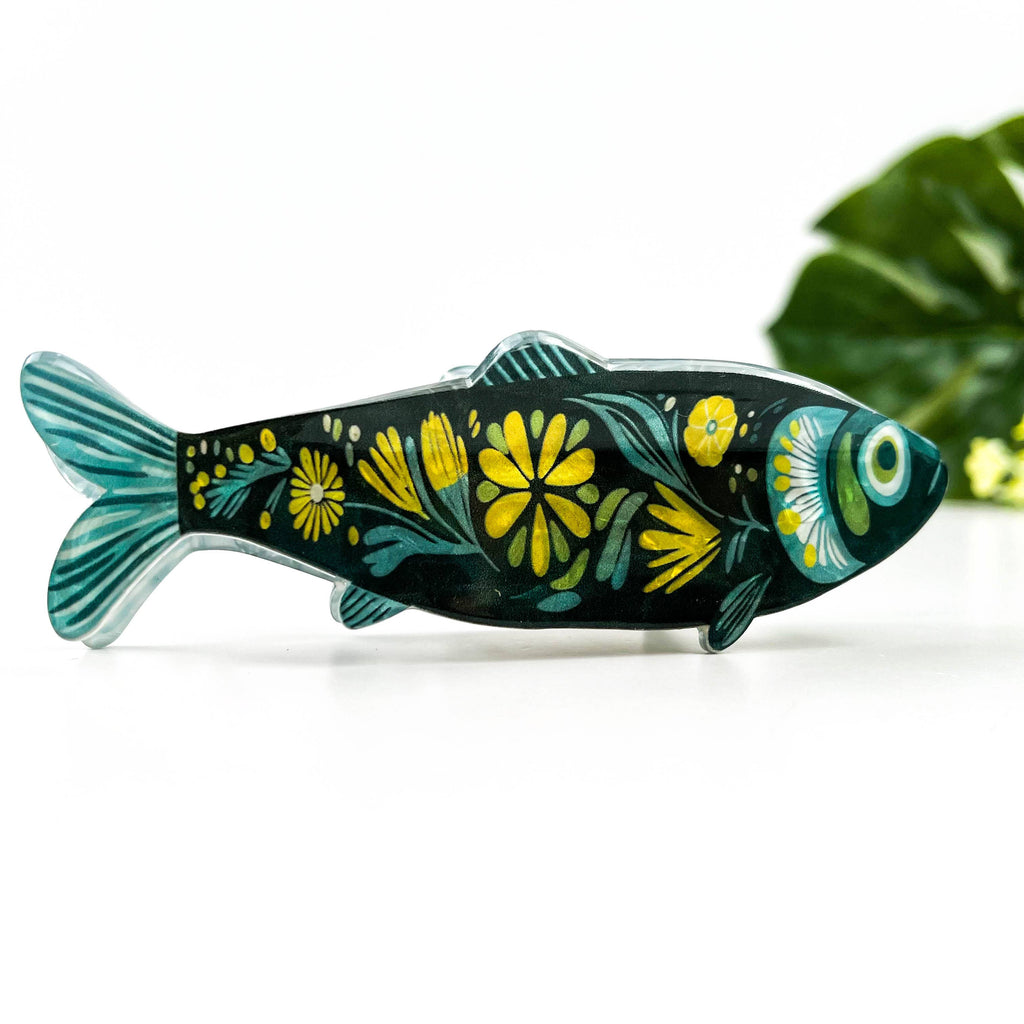 Green Floral Sardine Hair Claw Clip