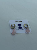 Silver Rose Quartz Charm Square Hoops