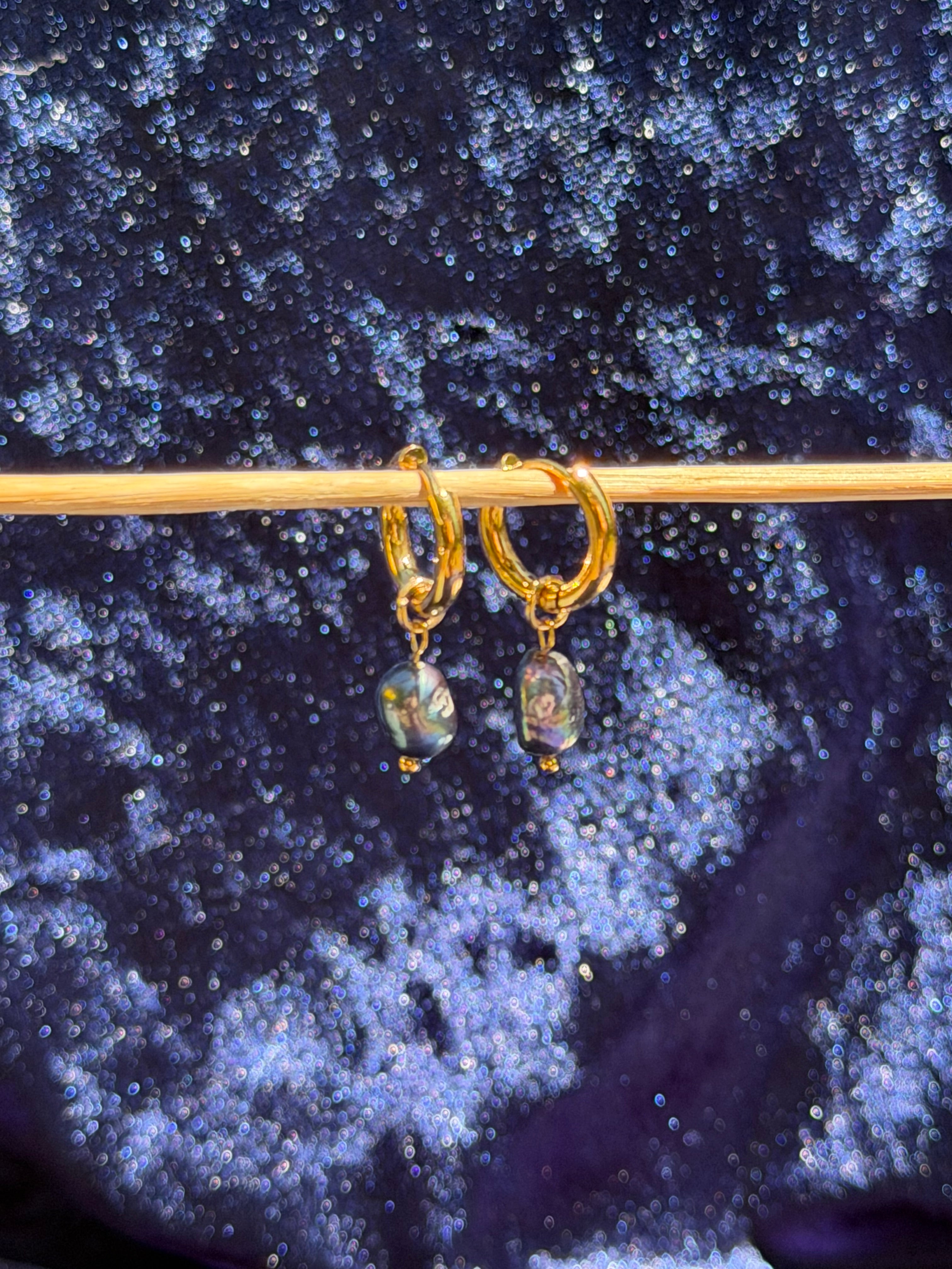 Blue freshwater Pearl 14mm Charm Hoops