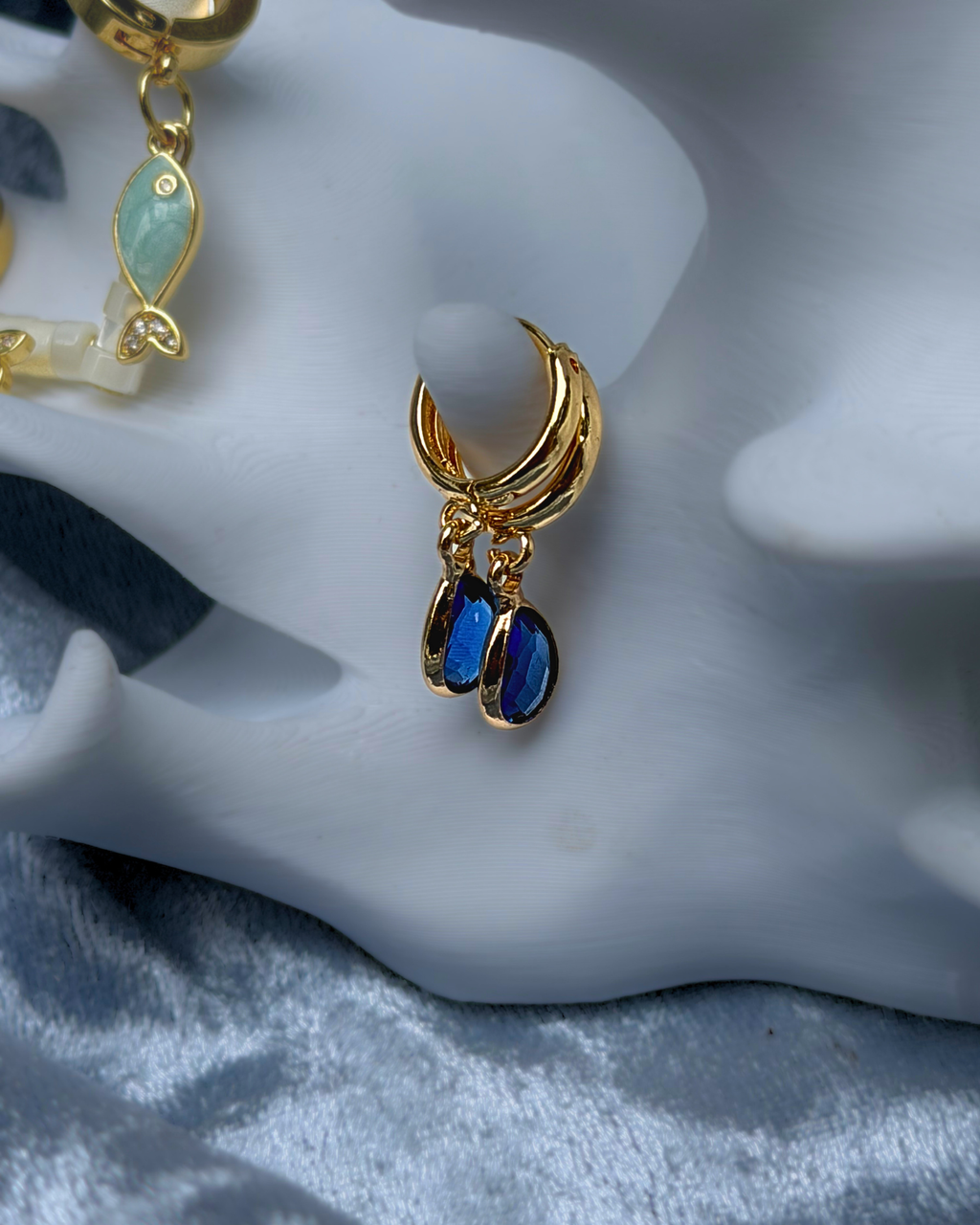 Blue Charm 12mm Gold Hoop