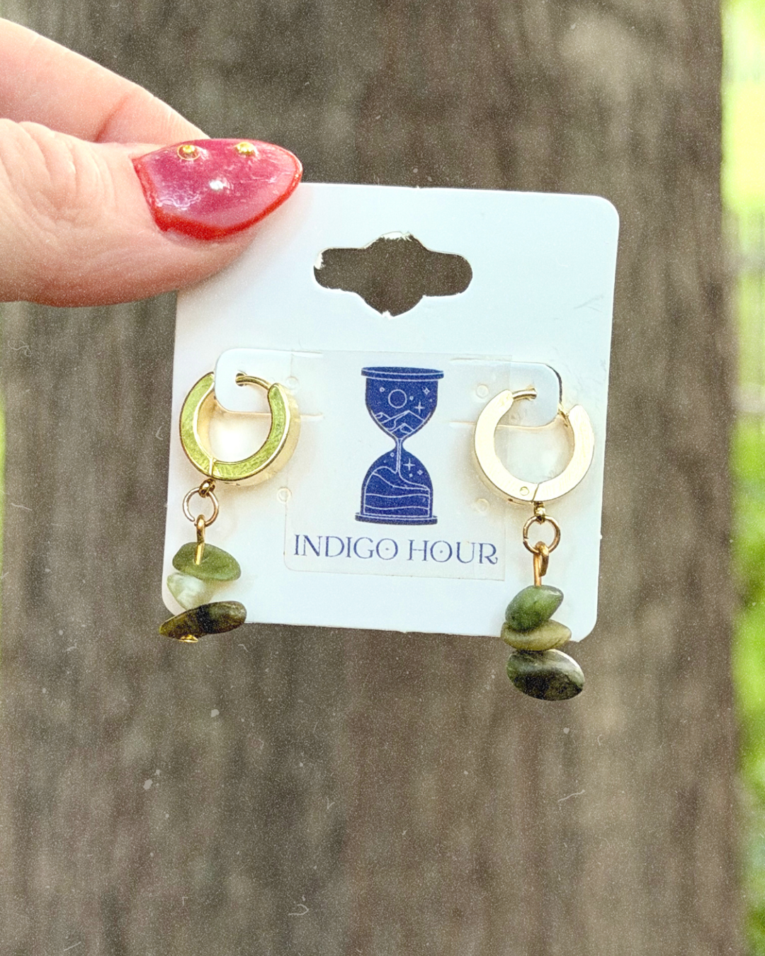 Green Jasper Gold Huggies