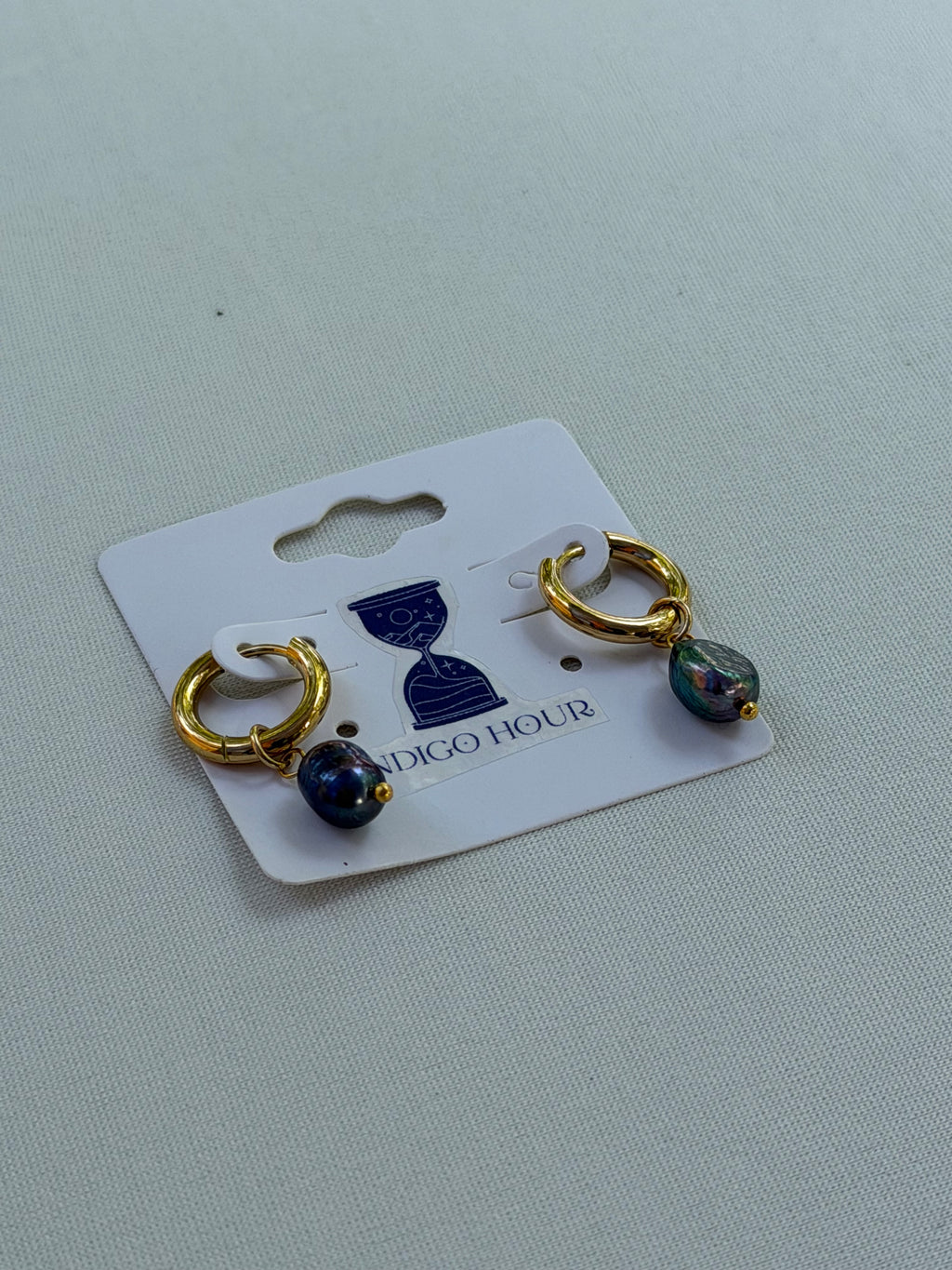 Blue freshwater Pearl 14mm Charm Hoops