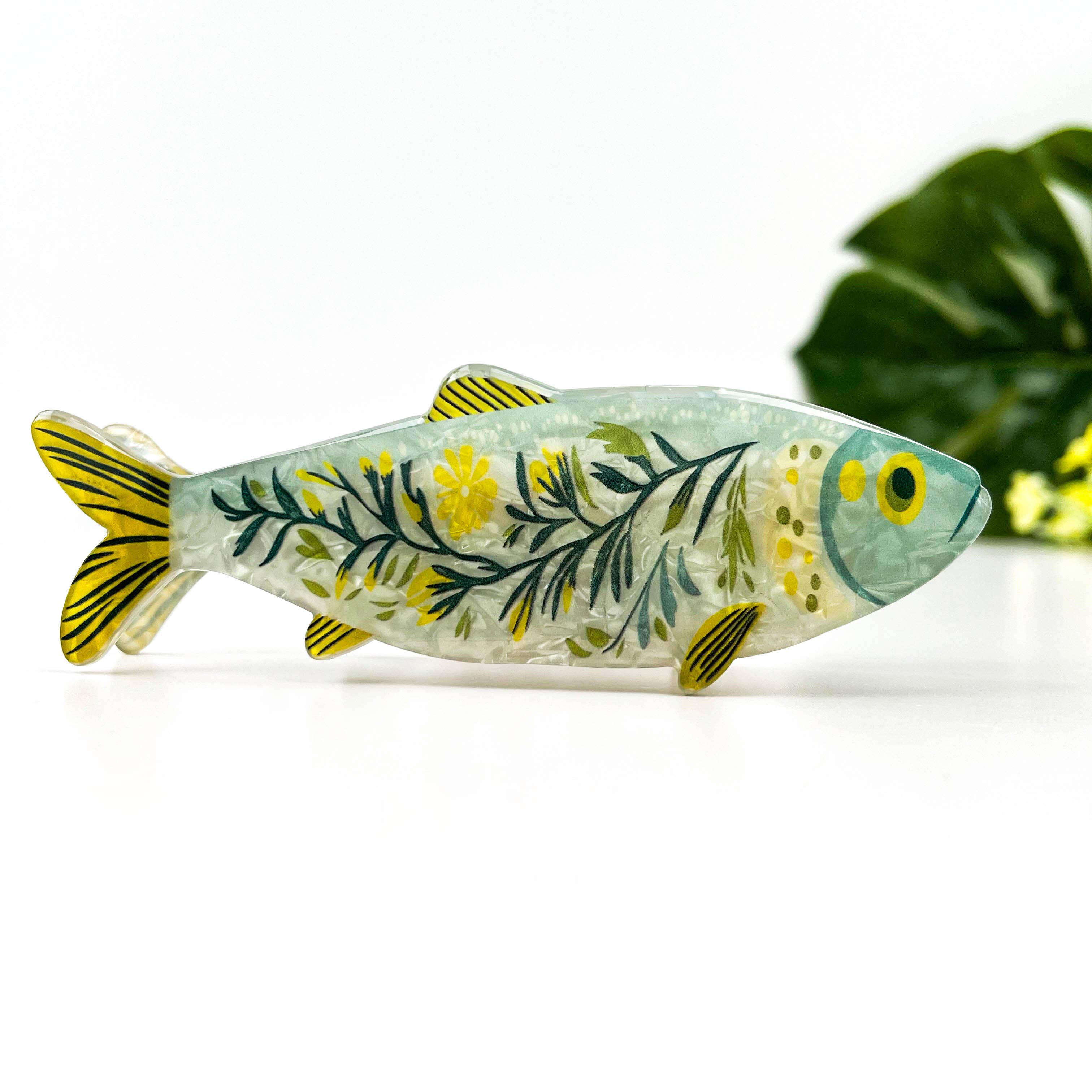 Green Floral Sardine Hair Claw Clip