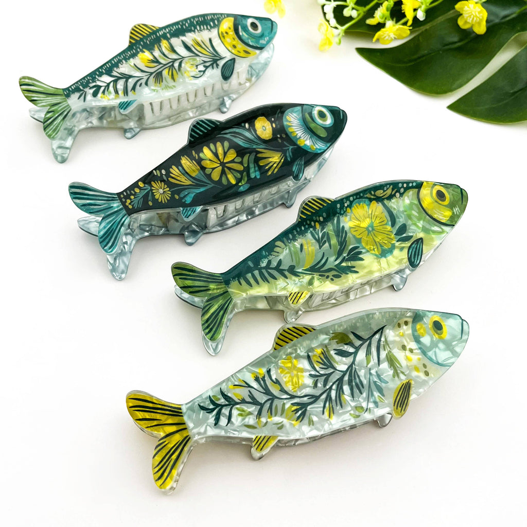Green Floral Sardine Hair Claw Clip