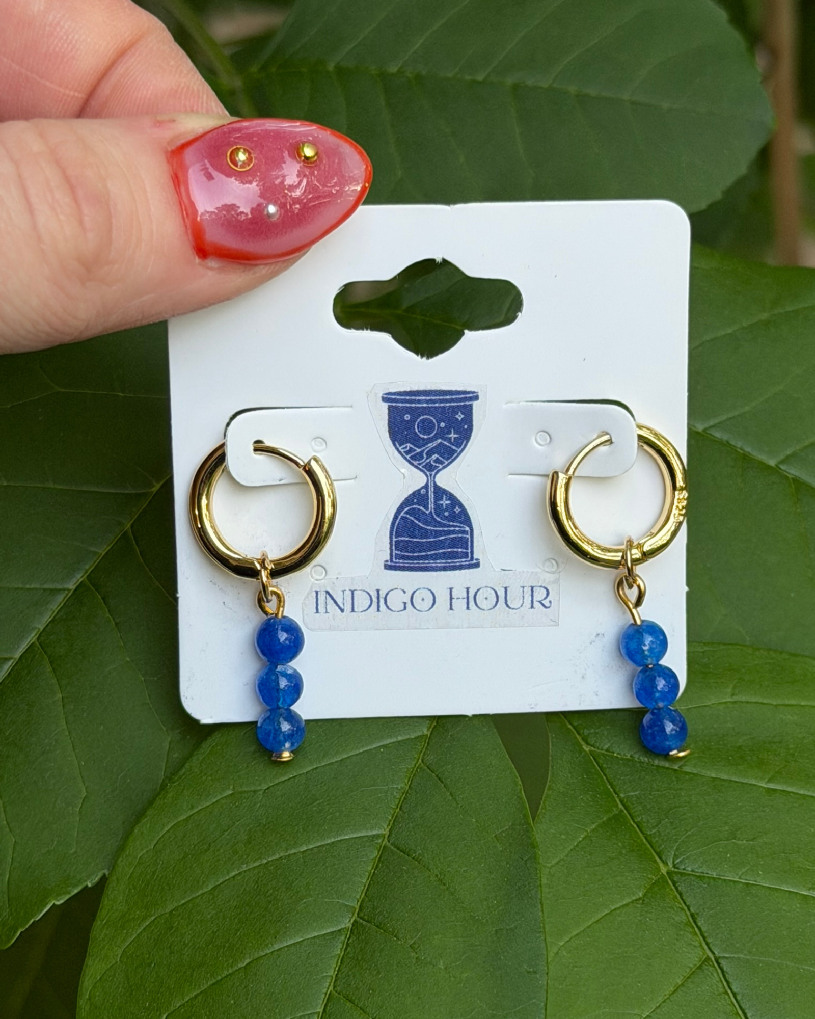 Dyed Blue Genuine Dolomite Jasper Gold Huggies