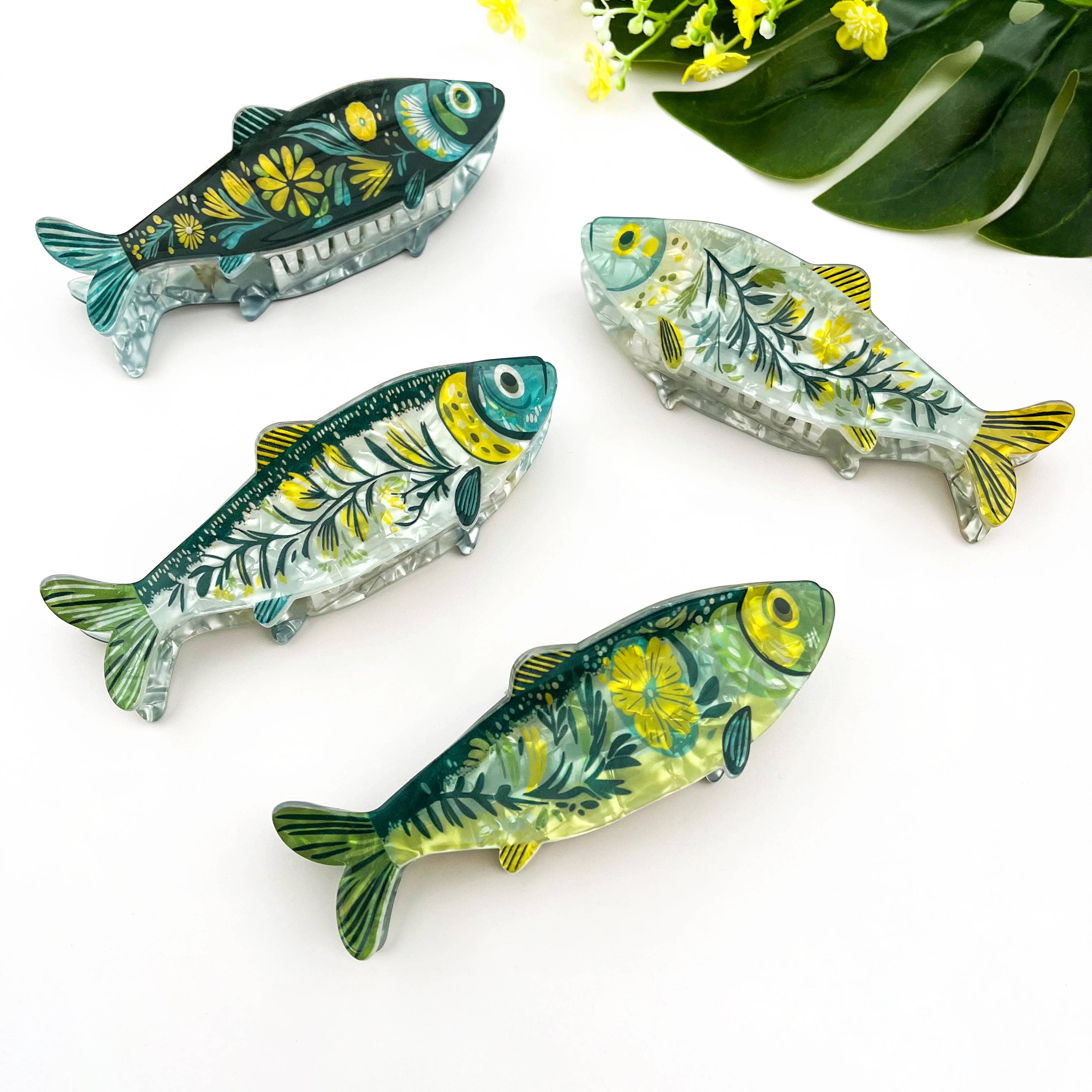 Green Floral Sardine Hair Claw Clip