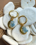 Gold 20mm Hoops with Moon Aquamarine Charm 20mm