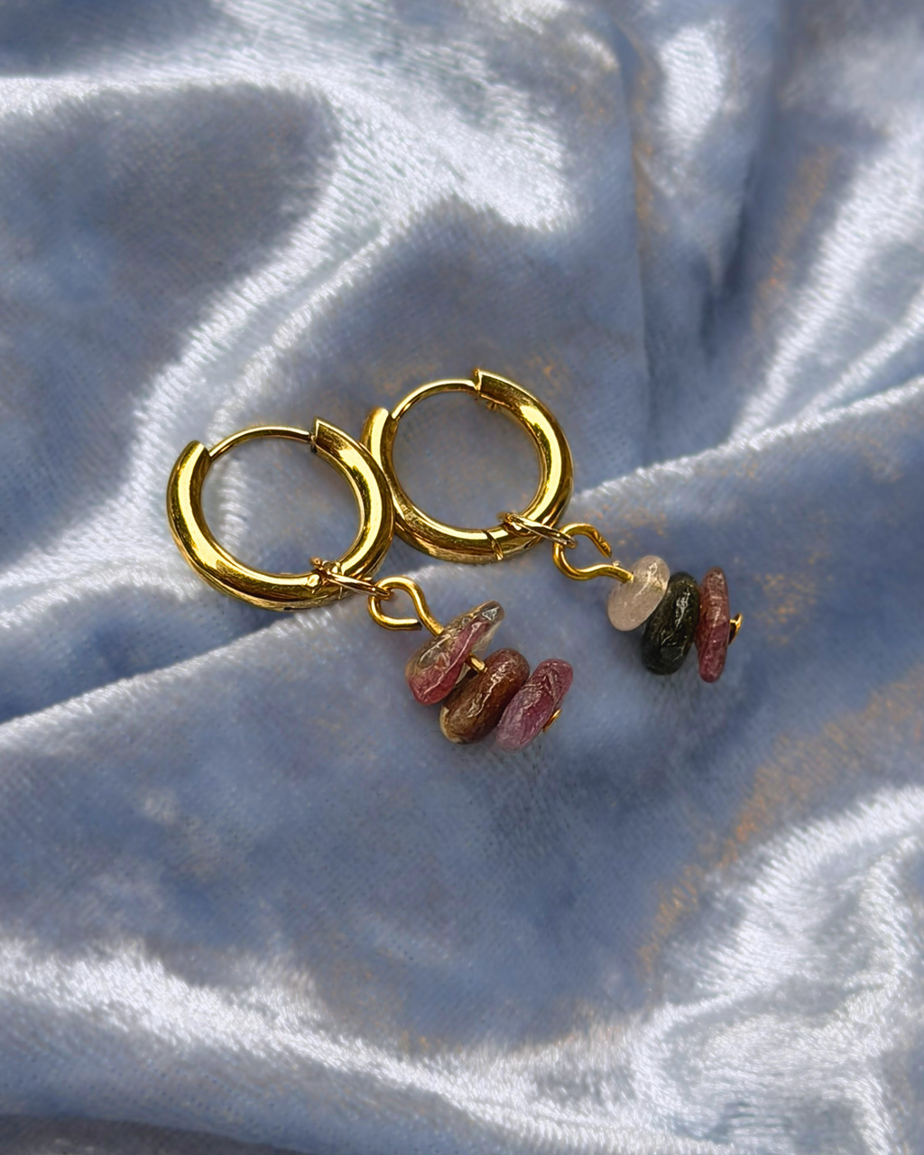 Tourmaline Chip 14mm Hoops